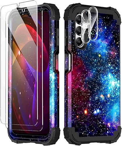 Miqala Funda para Galaxy A14 5G con 2 protectores de pantalla de vidrio templado + 2 protectores de lente de cámara, brilla en la oscuridad, funda