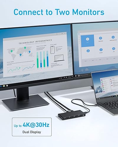 Miniatura 3 de Anker Hub USB C 10 en 1 con entrega de energía de 100 W, HDMI 4K dual, 4 puertos USB-AUSB-C, Ethernet, ranura para tarjeta SD para portátiles