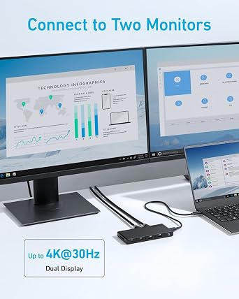 Anker 364 USB C Hub (10-in-1, Dual 4K HDMI) with Max 100W Power Delivery & Anker Hub Mounting Kit with Adjustable Design