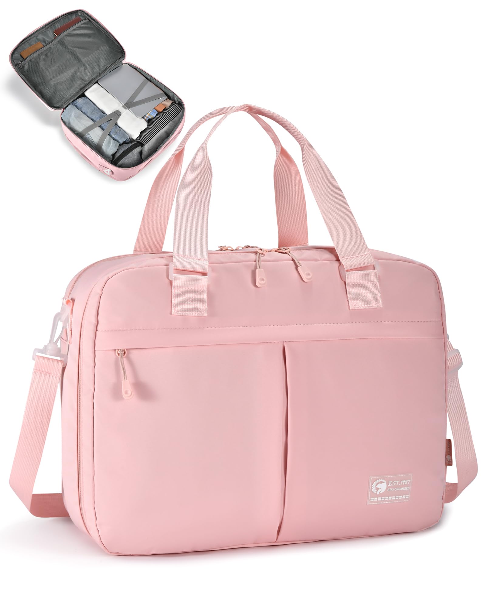 6x13x17 inch Personal Item Bag 180° Wide Open 43x33x15cm Carry on Duffel Bag with Laptop/Wet Pocket Flight Approved Weekender Overnight Bag, Black — view 10