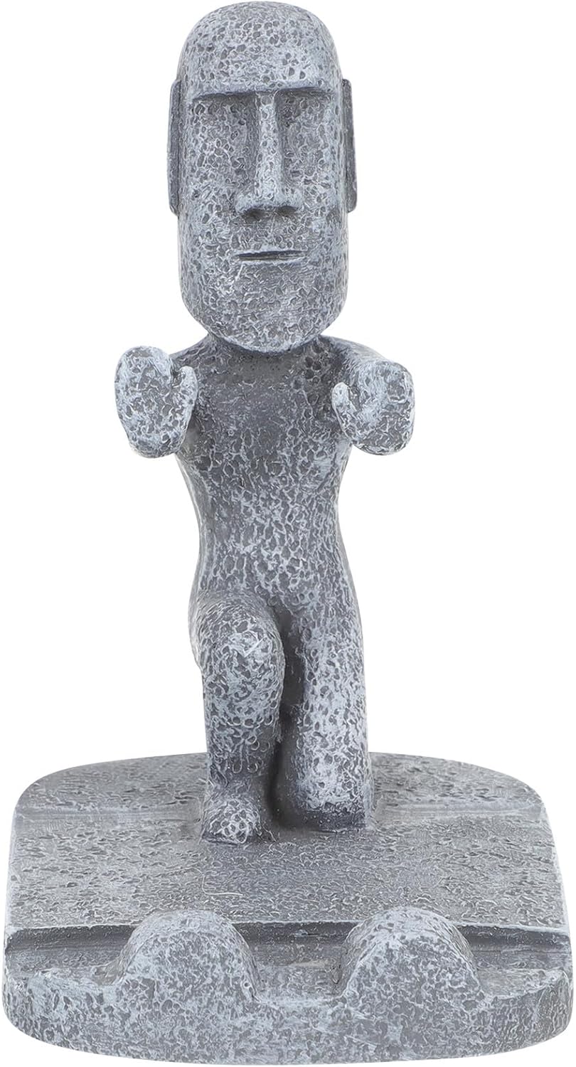 Resin Moai Statue Phone Holder Desktop Stand for Cellphones and Tablets Viewing Unique Island Design Horizontal and Vertical Placement Creative Gift for Dad