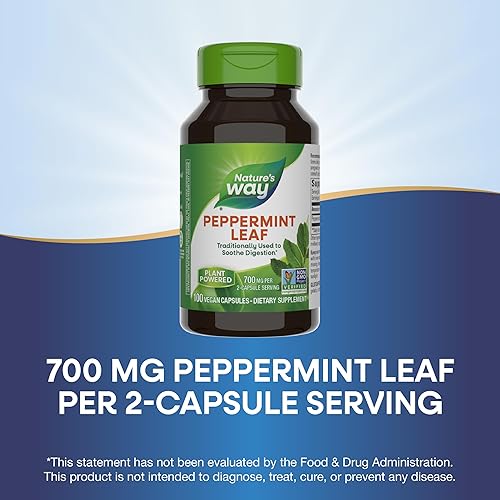 Miniatura 4 de Nature's Way Hoja de menta a base de hierbas de primera calidad, soporte tradicional calmante y de incomodidad*, 700 mg por porción, 100 cápsulas