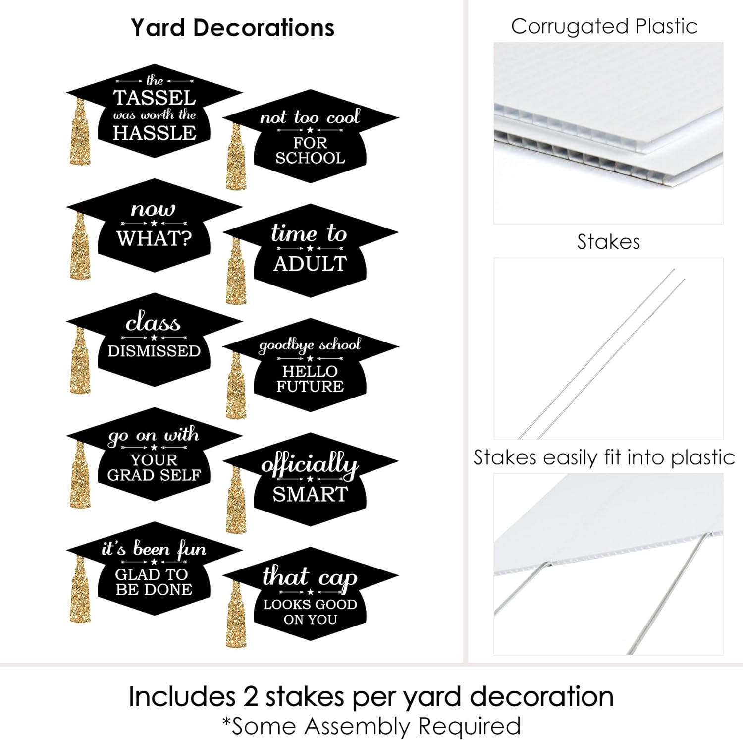 Big Dot of Happiness Gold Graduation Lawn Decorations - 10 Piece