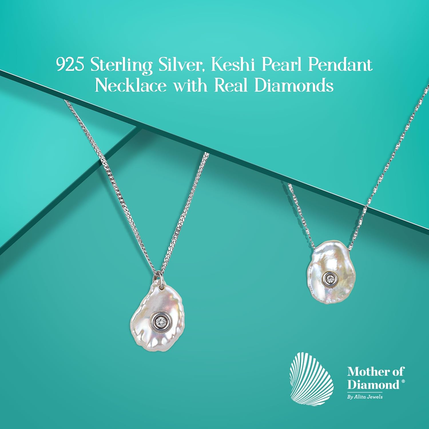 Sterling Silver Pendant Necklace with Real Diamonds & Natural Pearl – Handmade, One-of-a-Kind Jewelry for Women - Image 2