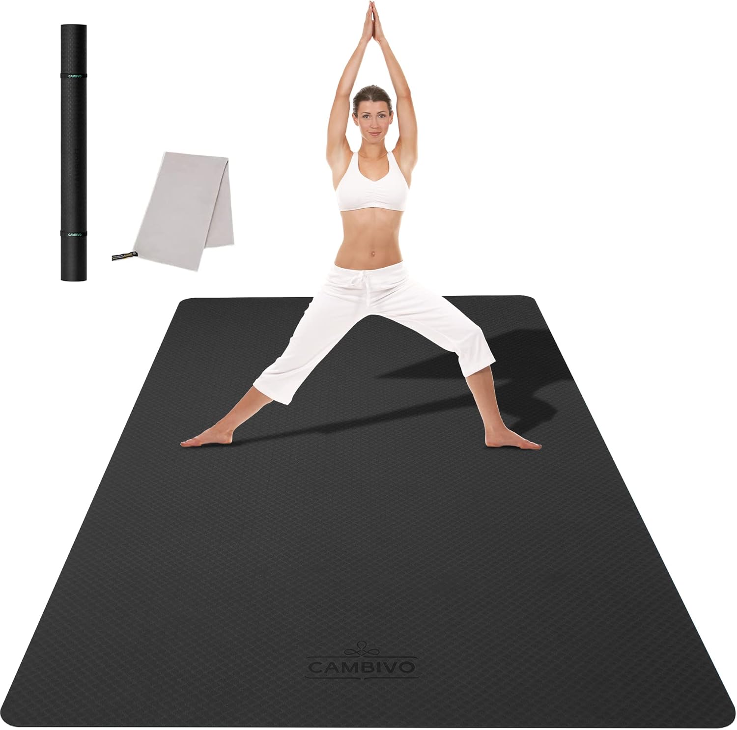 CAMBIVO Large Yoga Mat 183cm x 122cm Wide Exercise Mat & Large Workout Mat (6′ x 4′) for Yoga, Pilates, Stretching, Cardio Home Gym Floor, Non- Slip Anti Tear Eco-Friendly Yoga Mat(Black,6mm）