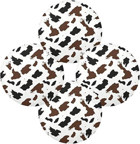 Miniatura 2 de Juego de 4 manteles individuales redondos de primavera con estampado de piel de vaca estilo callejero para mesa redonda de 15 x 15 pulgadas