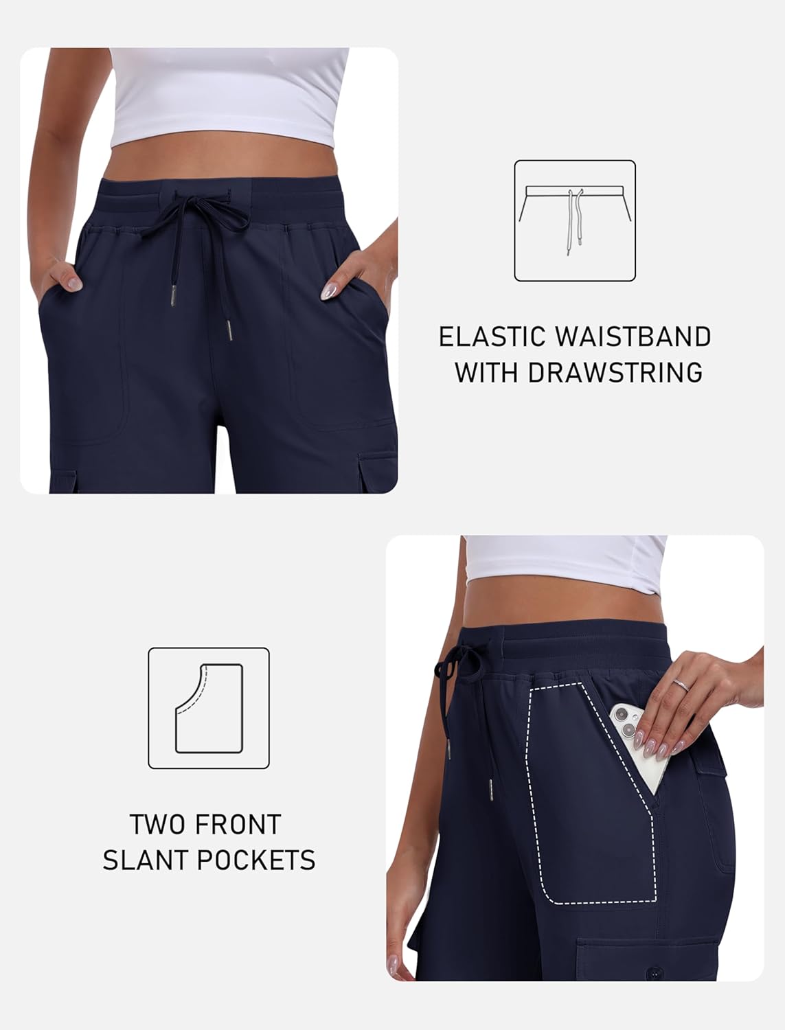 MoFiz Women's Cargo Capris Pants with Pockets Lightweight Quick Dry Travel Hiking Summer Pants for Women