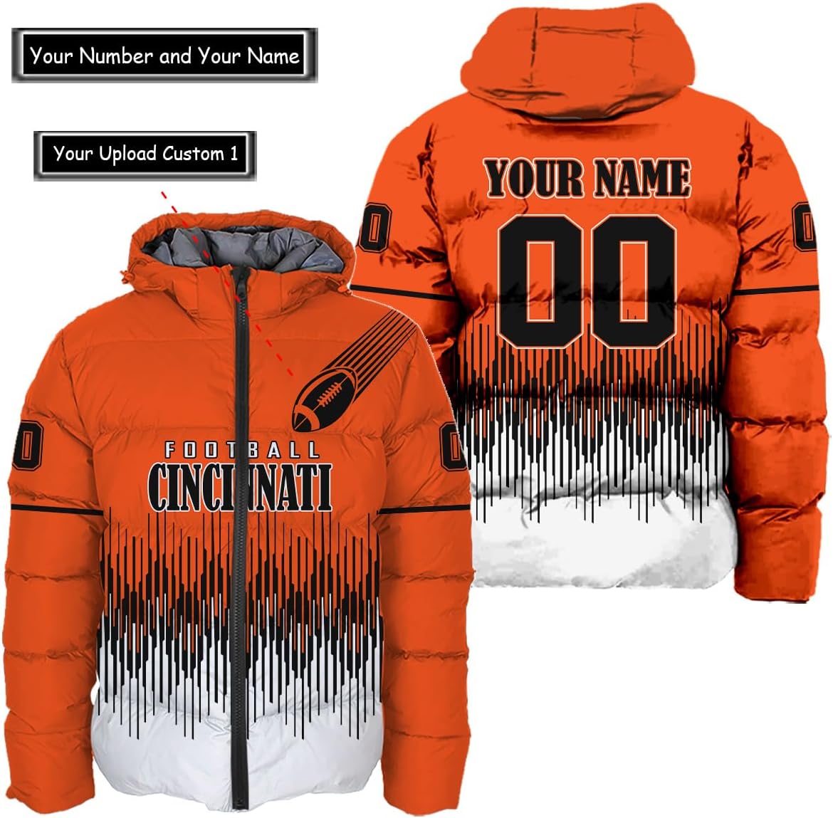 Personalized Cincinnati Football Team Bengals Men's Hooded Puffer Jacket