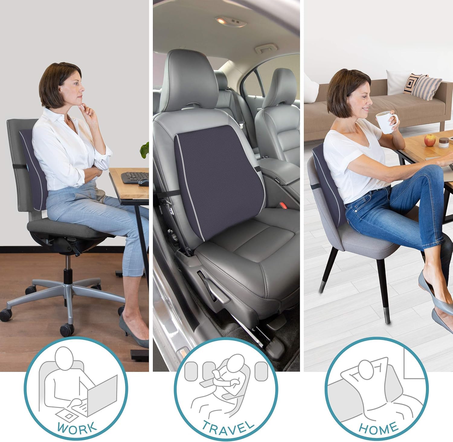 bonmedico Cojín Lumbar Viscoelástico Oficina Coche | Soporte lumbar ergonómico de espuma memoria para silla, coche y sofá.