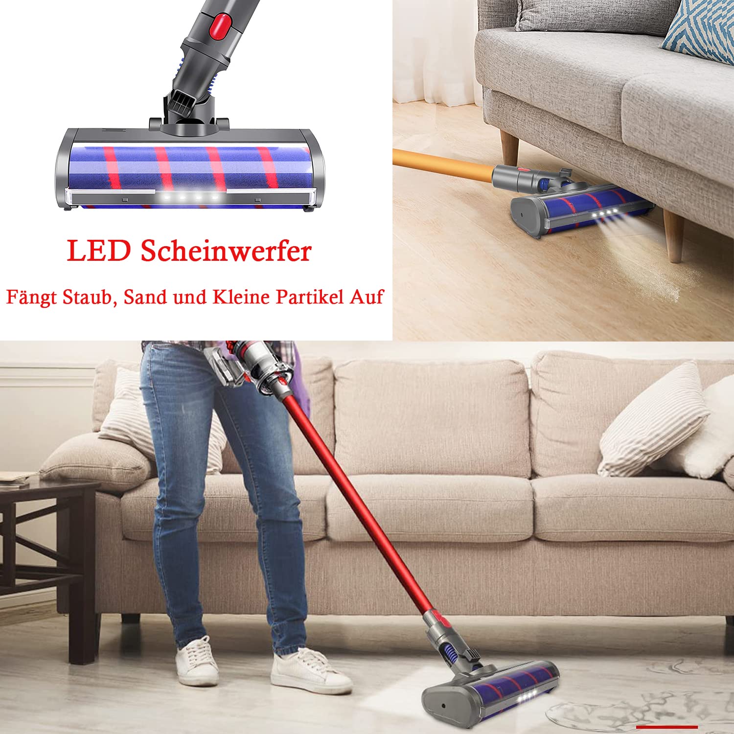 Szczotka kompatybilna z Dyson V7 V8 V10 V11 bezprzewodowy odkurzacz akcesoria do szczotek podłogowych miękka szczotka do czyszczenia z 4 diodami LED do twardych podłóg