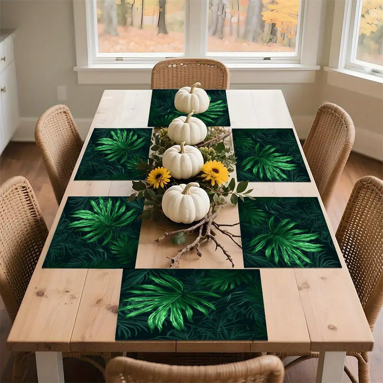 Green Tropical Jungle Plant Placemats Non-Slip Heat Resistant Table Mats Flax Washable Cloth Place Mats Easy to Clean Premium Placemat for Kitchen Dining Table Decor Party Outdoor