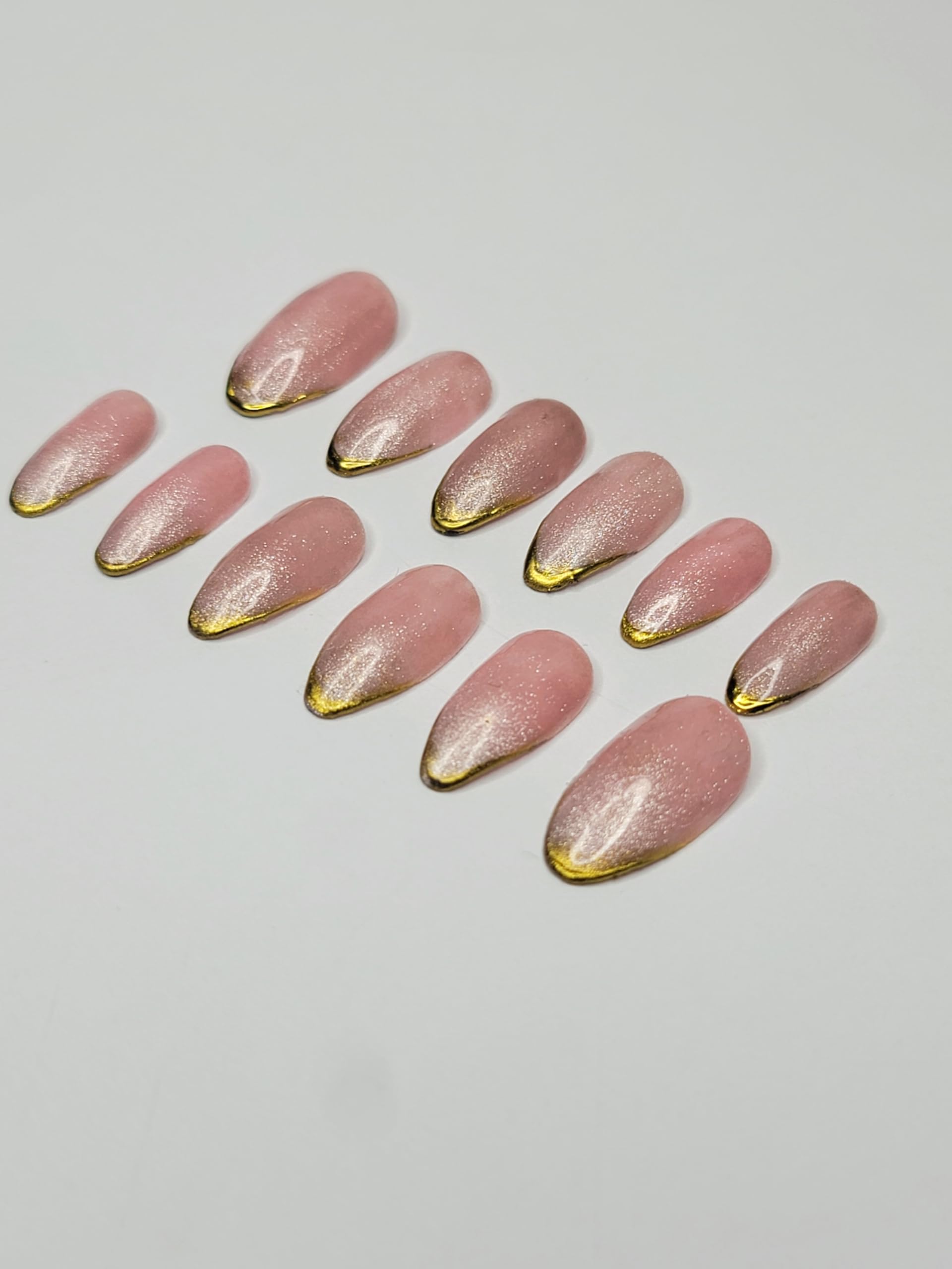 Soft Pink Cat Eye Chrome Press On Nails-image-25