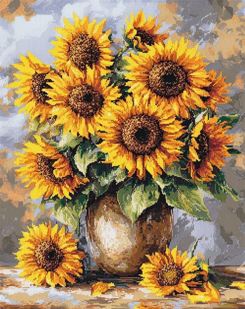 NAHUIGOOD Cross Stitch Kits 11 Count Stamped,Colorful Printed Easy Pattern Needlepoint Kits Embroidery Crafts for Adults Beginners Gift，Sunflower11Ct40X50Cm