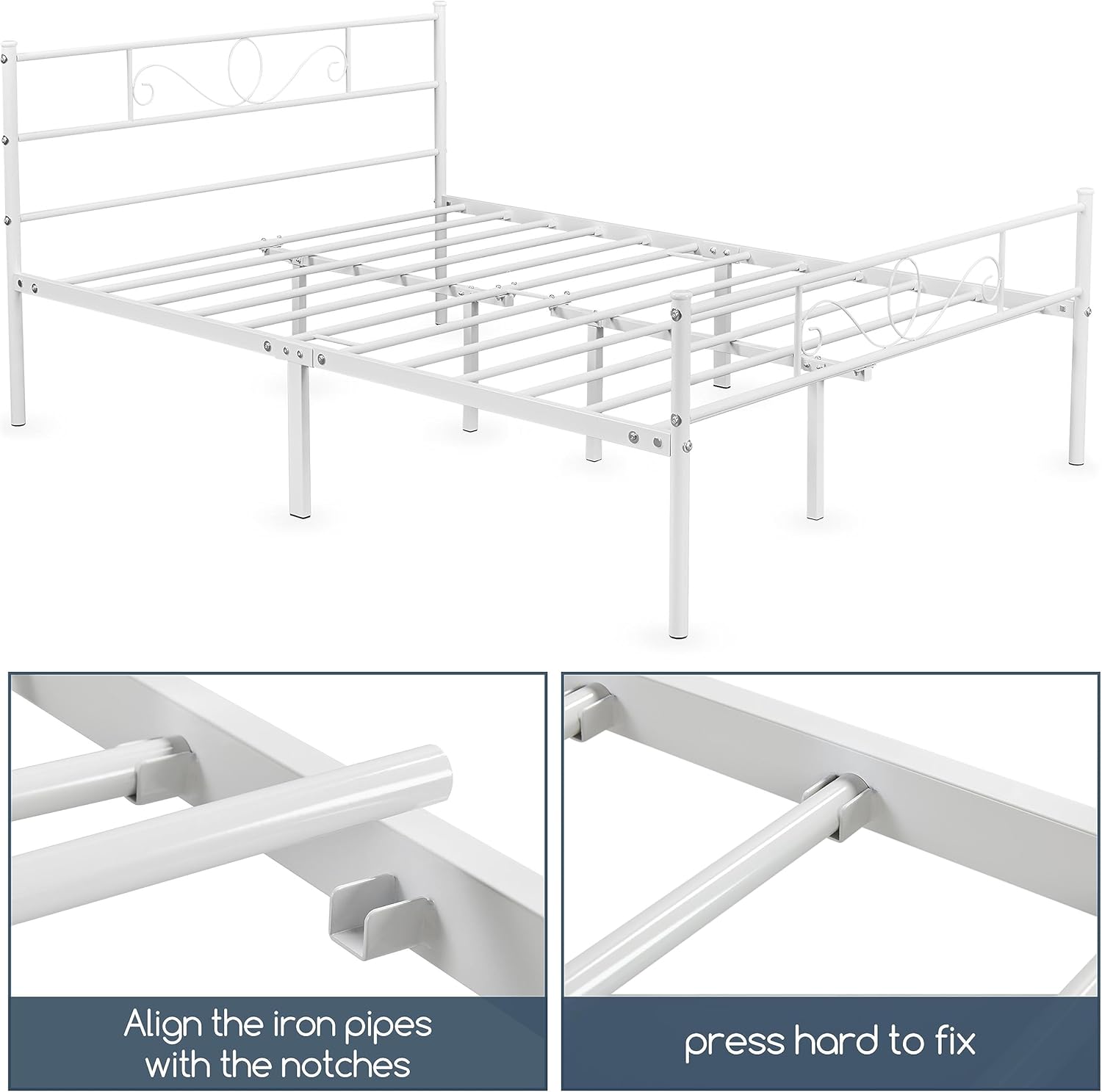 Diagram showing reinforced support legs for the bed frame.