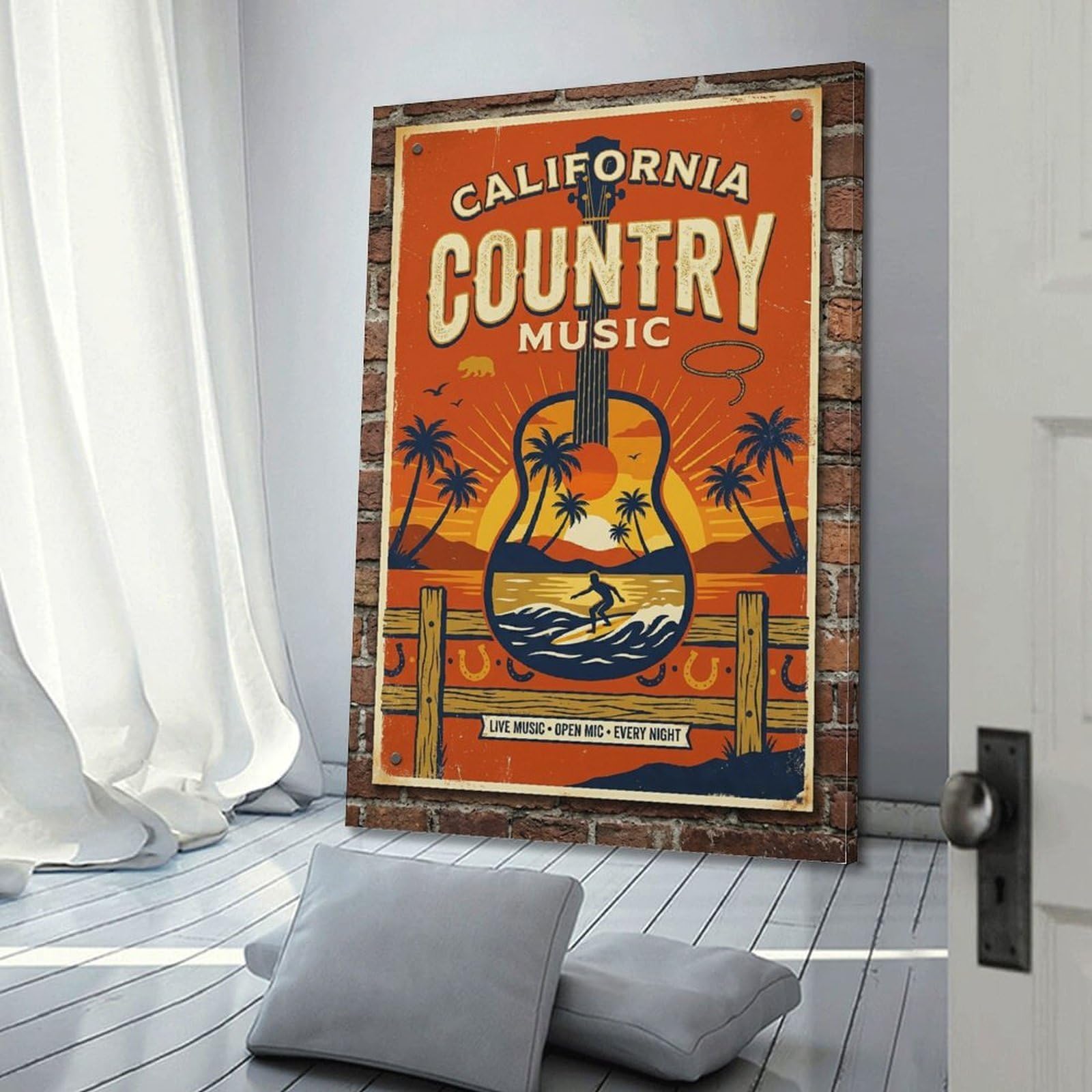 OKNGB Poster decorativo da parete su tela, stile retrò, con musica country e tramonto sulla costa occidentale, poster decorativo moderno per camera da letto, per camera da letto, 60 x 90 cm