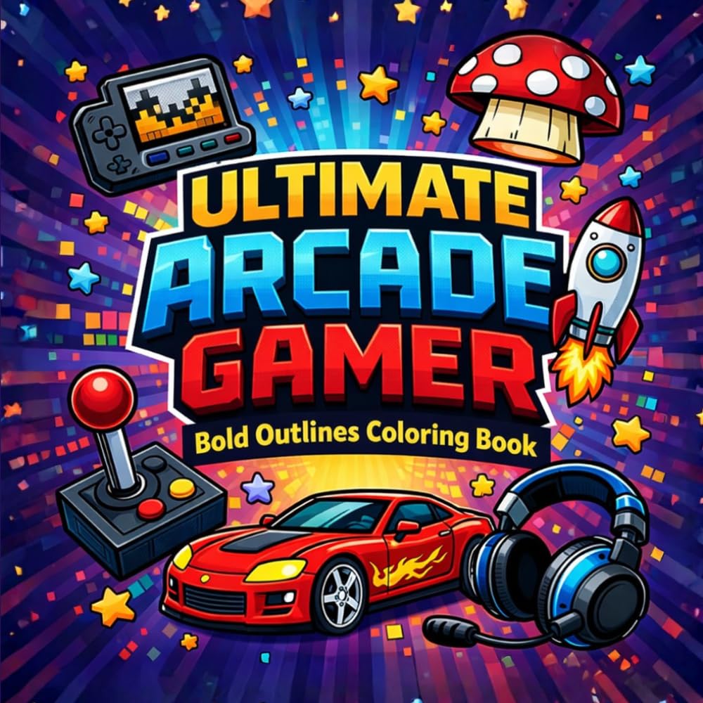 Ultimate Arcade Gamer Coloring Book for Kids: Bold & Easy Gaming Designs | Retro Arcade, Controllers, Cars & Fun Doodles