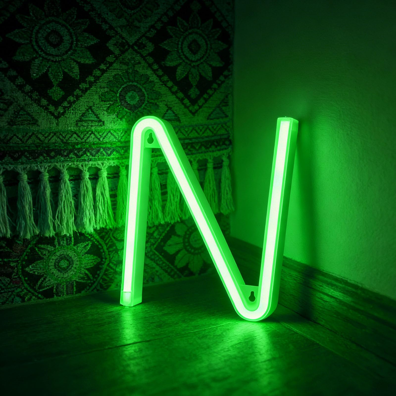 shulovehua Green Neon Letter Sign - Battery/USB Powered LED Alphabet Neon Art Lights for Wedding, Birthday, Christmas, Home Bar(N) — image 1
