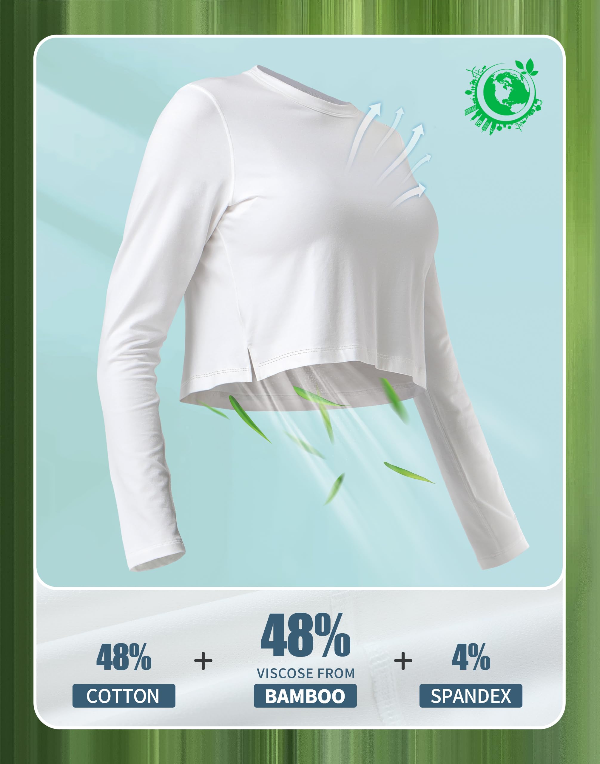Pioneer Camp Top corto a maniche lunghe da donna per allenamento in viscosa di bambù camicie allentate t-shirt atletica palestra yoga corsa