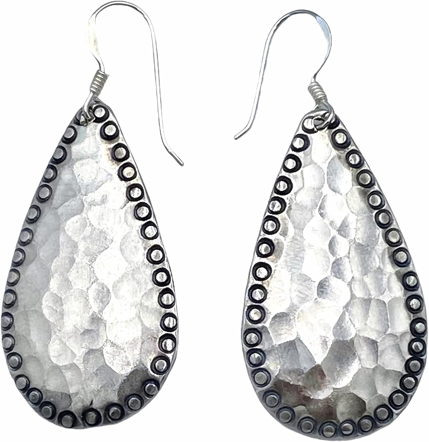 Hammered Sterling Silver Handmade Drop shape Dangle Earrings, 1 7/8" long, Light-reflecting Shiny Hammered Textured, Gift for Her - Image 9