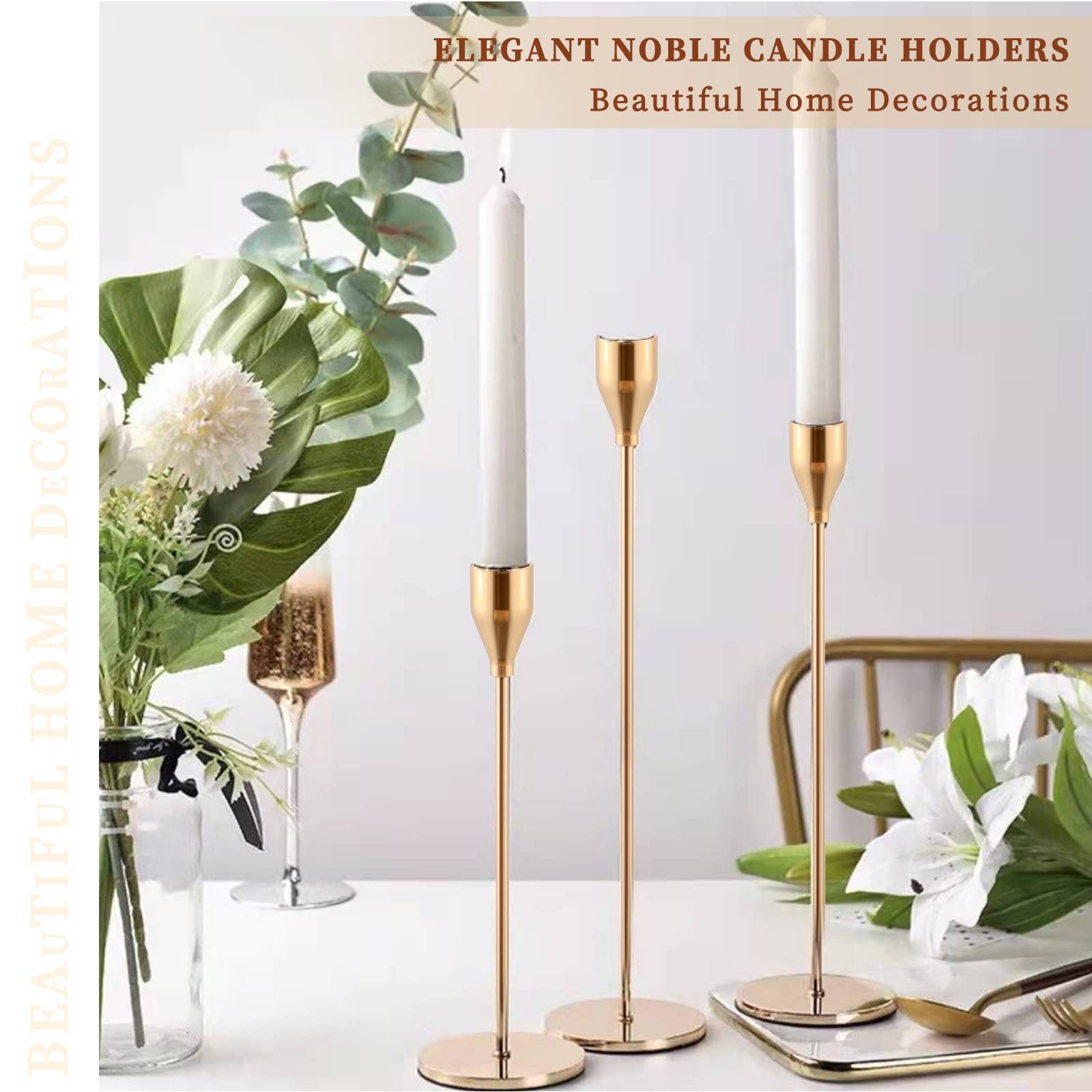 Set of 24 Candle Holders Gold Taper Candlesticks Fits 7/8 Inch Thick Candles, Metal Tall Candle Stand for Wedding Home Decor - Image 4