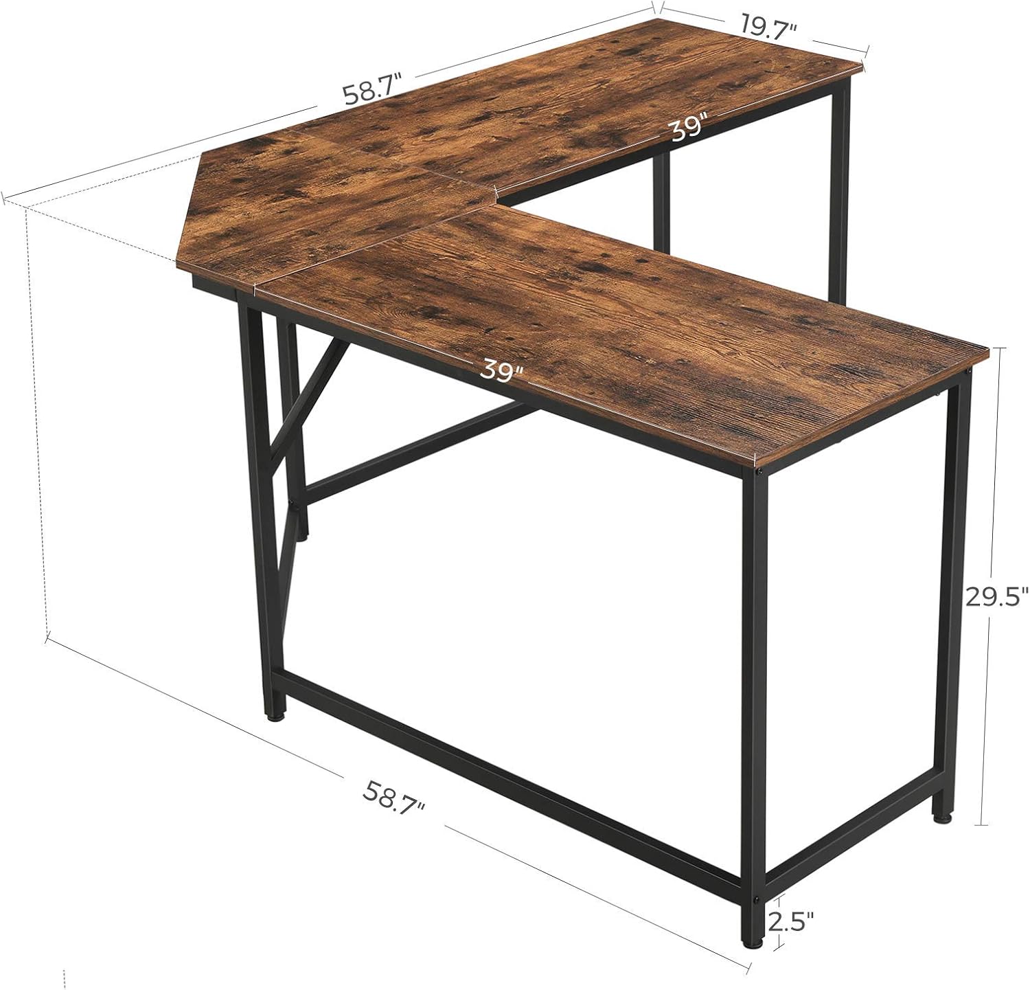 VASAGLE L-Shaped Computer Desk, 58-Inch Corner Desk for Study, Home Office Writing Workstation, Gaming Table, Space-Saving, Easy Assembly, Industrial Design, Rustic Brown and Black ULWD73X : Home & Kitchen
