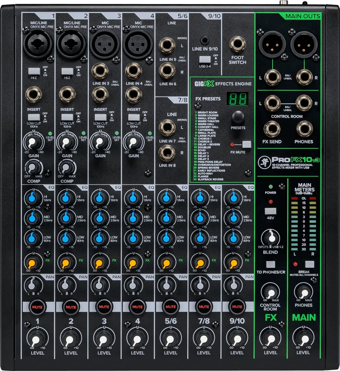 MACKIE Profx10V3 Mixer con Effetti Professionale a 10 Canali con USB