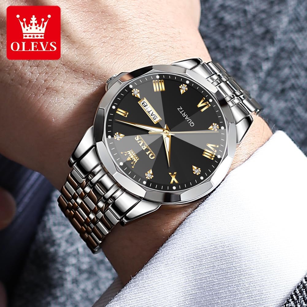 OLEVS Watch Men Luxury Watches for Men (Silver/Gold/Blue/Black)(Diamond/Roman Numeral/Arabic Numeral) Dial Watches Stainless Steel Watch Date Waterproof Dress Casual Reloj - Image 6