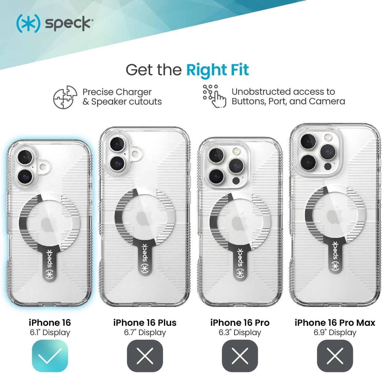 Speck Clear iPhone 16 Case - Slim Phone Case - MagSafe - GemShell - Crystal Clear - Image 3