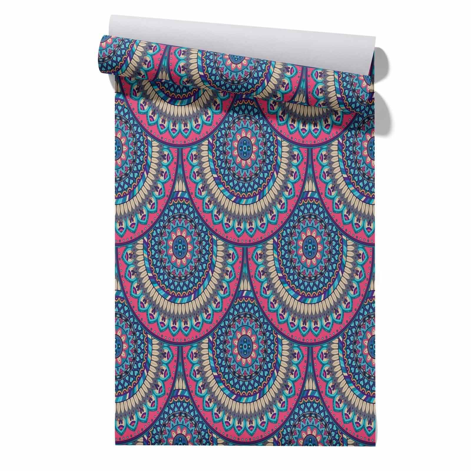 CEVAN Kitchen Cupboard Wallpaper Coverings Fabric Mandala Retro Ethnic Country Drawer Liner Floral No Residue Removable Wallpaper 45x200cm