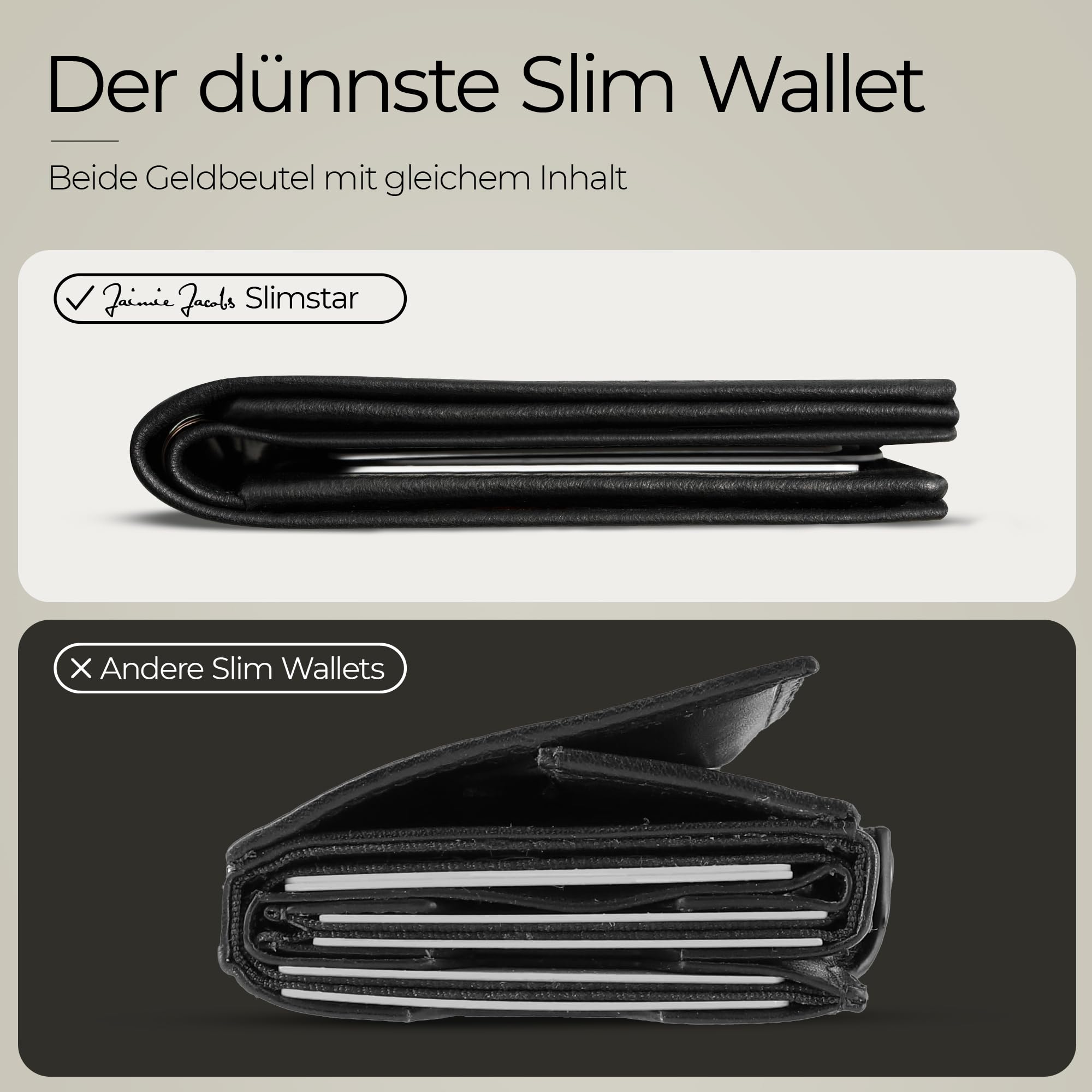 JAIMIE JACOBS SLIMSTAR mit großem Münzfach dünne Geldbörse Leder Slim Wallet Hochformat Geldbeutel Herren (Schwarz)