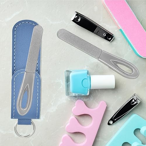 Miniatura 5 de Lima de uñas de metal con estuche, paquete de 2 limas de uñas para uñas naturales, limas de uñas de punta redonda de diamante, acero inoxidable,