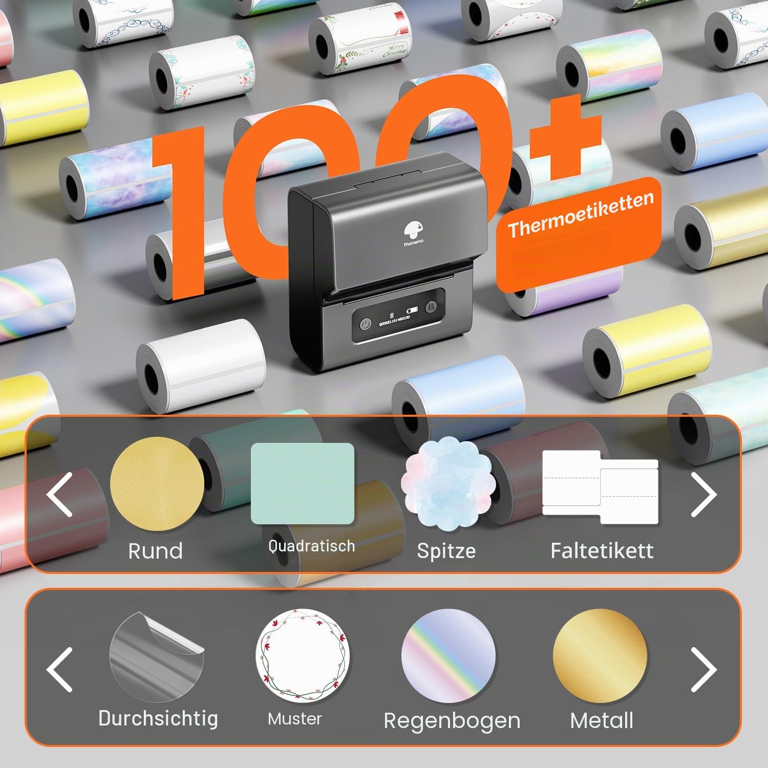 Phomemo M221 Etikettendrucker Bluetooth, Barcode Etikettendrucker, Beschriftungsgerät Unterstützung mit Phones&PC, Labeldrucker für Zuhause, Einzelhandel, QR-Code, Logos, Büro, Kleinunternehmen, Grau