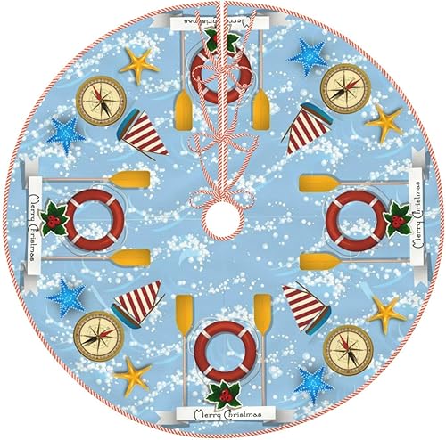 Falda de árbol de Navidad, náutico, decoración de Navidad temática costera, para fiestas de vacaciones, decoración de árbol de Navidad, interiores y