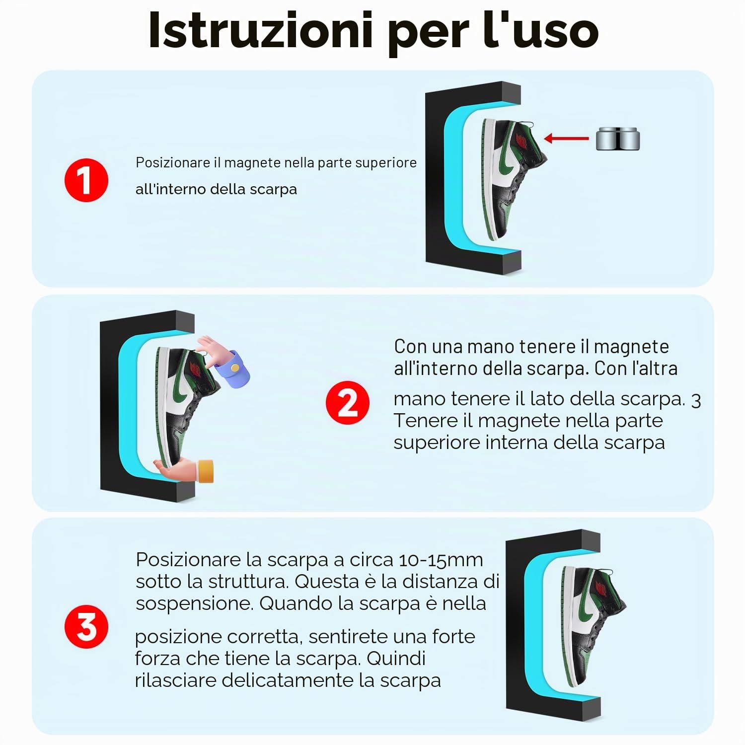 Espositore per scarpe galleggianti in 16 colori, a levitazione magnetica, con luce a LED, per collezionisti di scarpe da ginnastica, pubblicità, mostre, vetrine