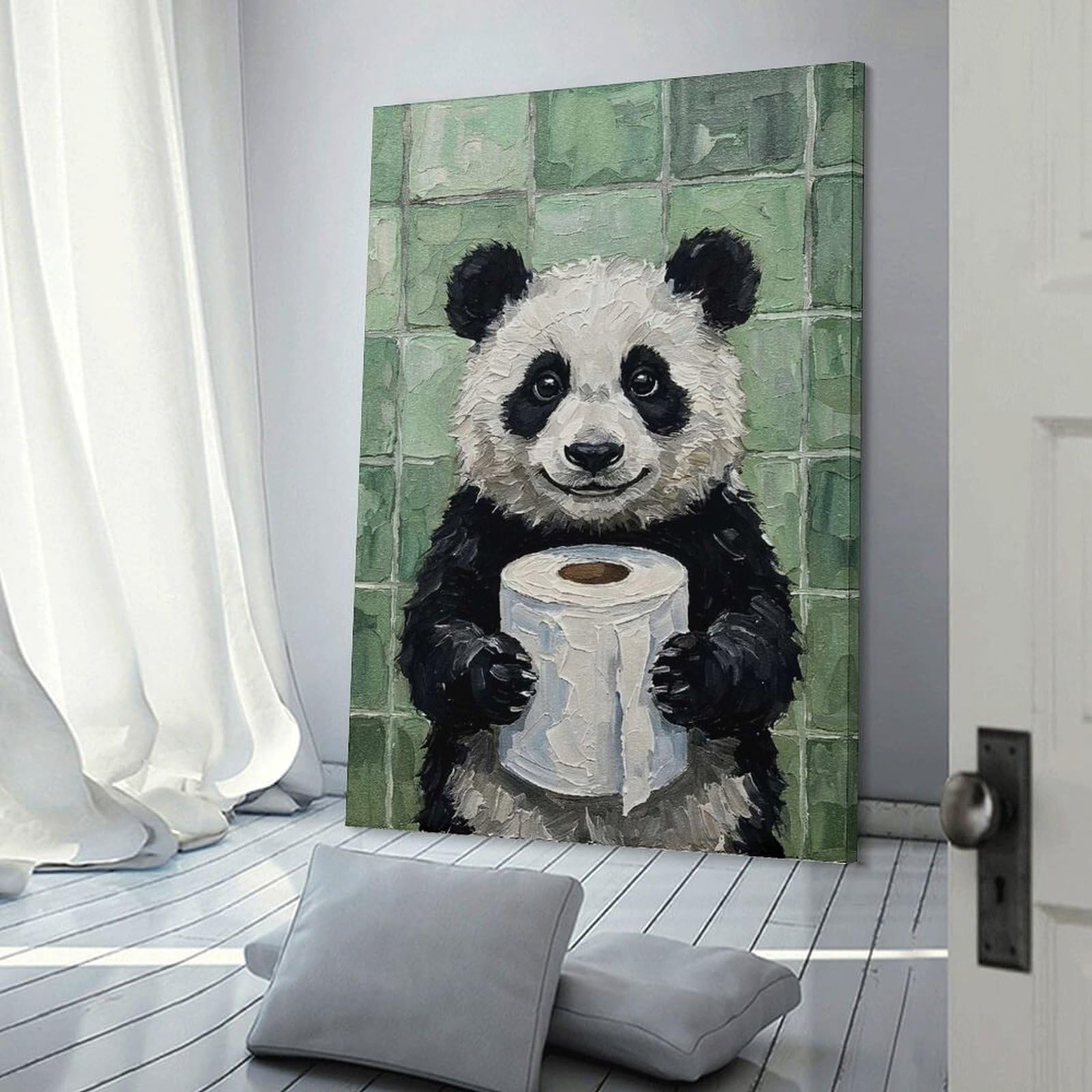 Panda with Toilet Paper Painting Poster, Picture, Metal Print, Paint by Kagezami Wall Art Print 20x30inch(50x75cm), for Gallery Wall Layouts in Home Or Office, An Easy Match for Collected Prints