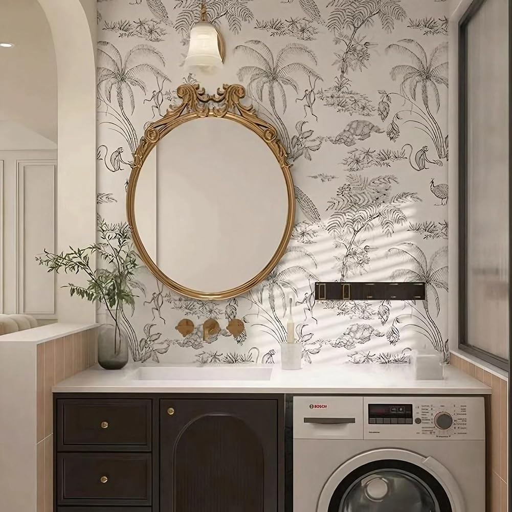 Ovale badkamerspiegel, ovale spiegel van 50 cm x 70 cm, gouden ovale spiegel met mentaal frame, wandgemonteerde spiegels, moderne hangspiegel voor slaapkamer, woonkamer, entree, wandgemonteerde