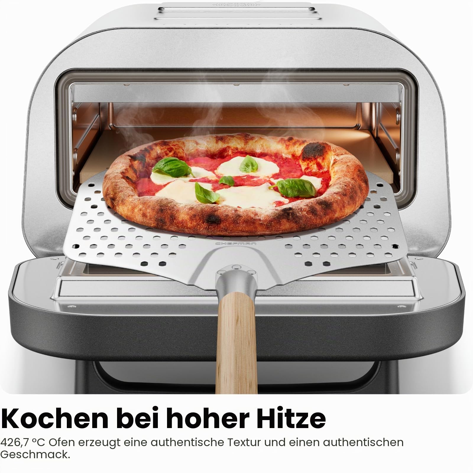 CHEFMAN Pizzaofen für den Innenbereich – macht 30,5 cm große Pizzas in Minuten, erhitzt bis zu 426.7 °C – Elektrischer Pizzabereiter mit 5 Touchscreen-Voreinstellungen, Pizzastein und Schäler im