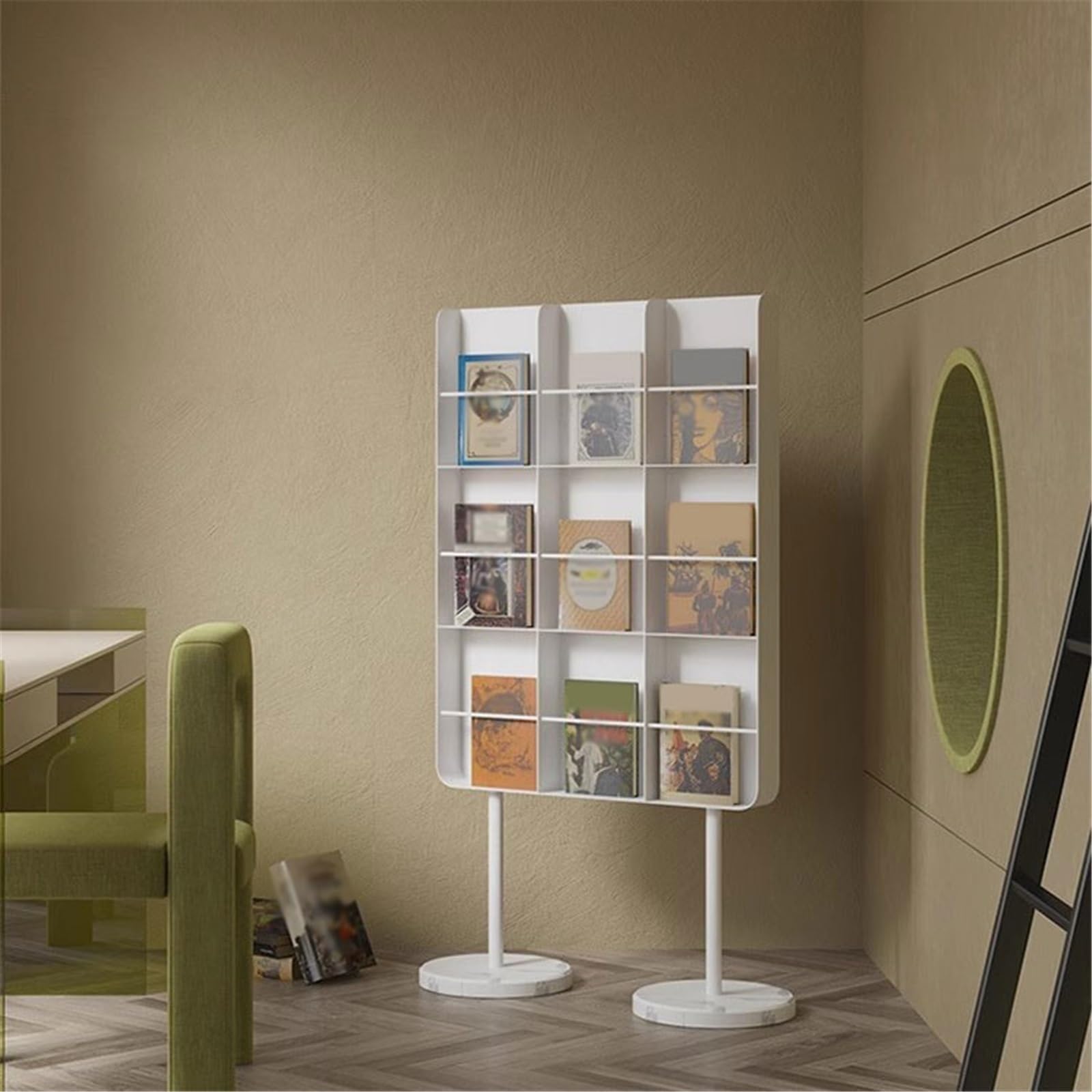 Supporto per CD Porta dischi in vinile minimalista in metallo con base in marmo, libreria gambe alte e riviste(Bianco)