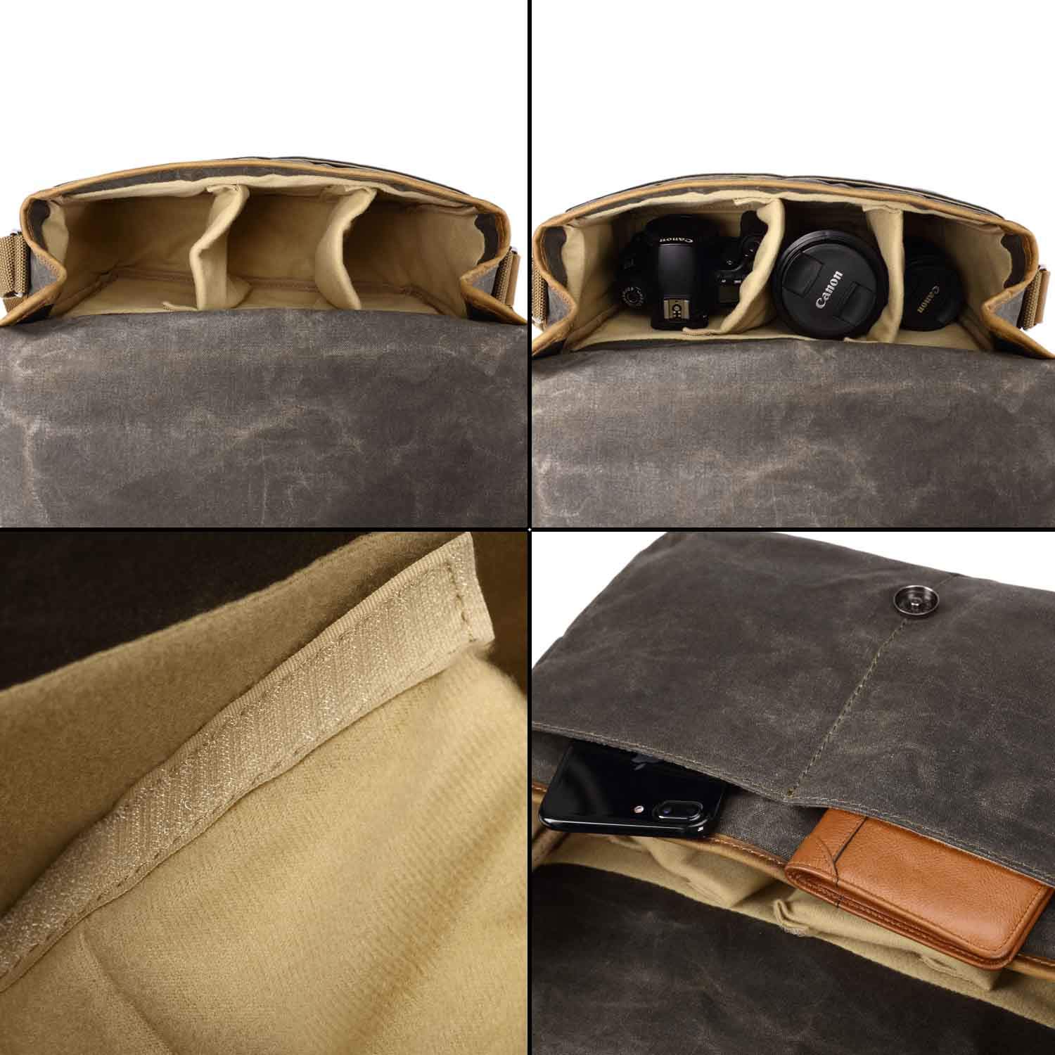 Neuleben Kameratasche Schultertasche mit abnehmbarem Kamerafach Vintage klein Umhängetasche Canvas für Damen/Herren