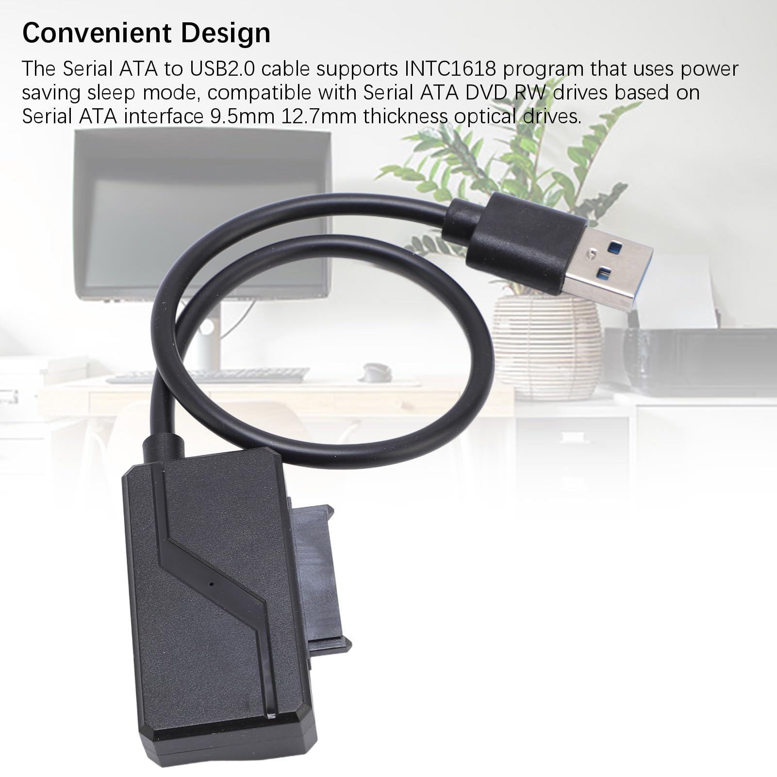 Denash Serial ATA to USB CD ROM Adapter Cable, SATA to USB A Cable, 3Gbps USB3.0 to Sata Cable Support UASP, External Hard Drive SATA I II III Connector