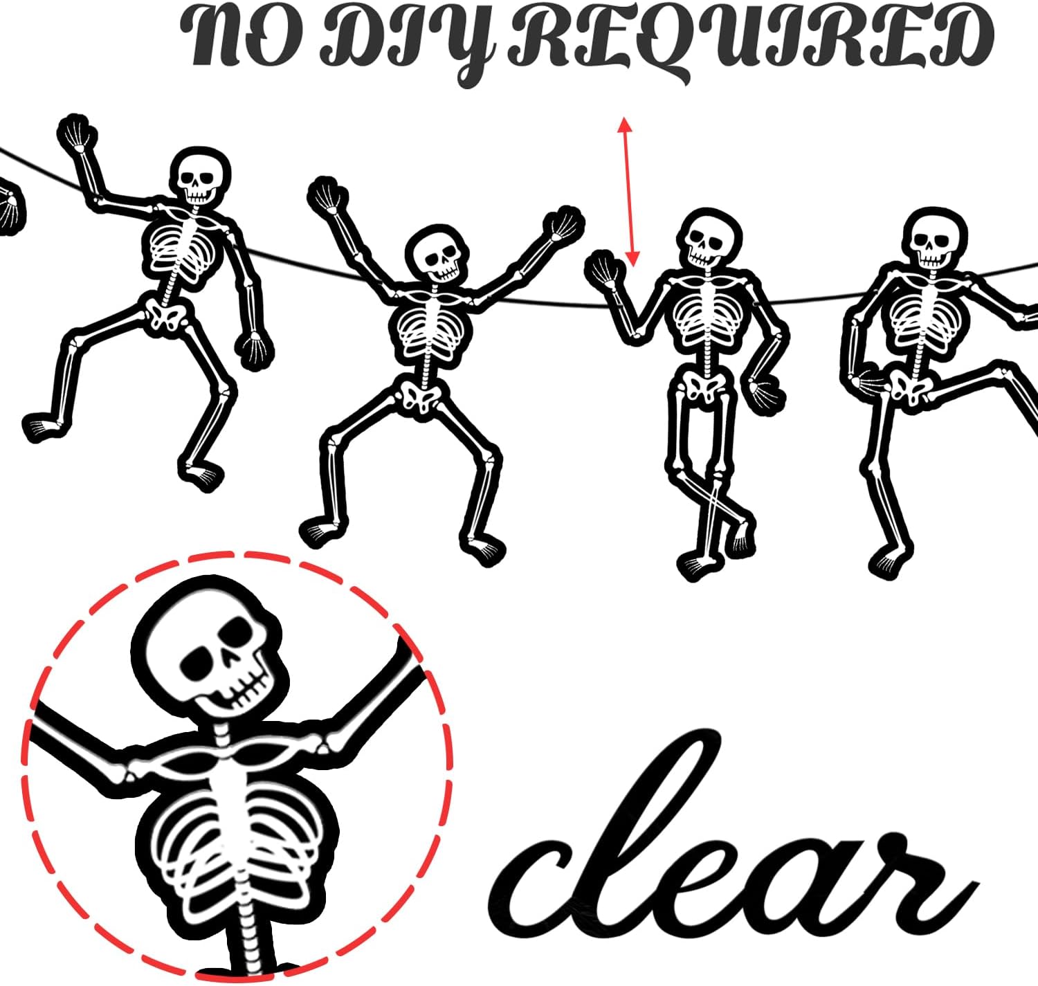 Halloween Skeleton Banners Halloween Party Decorations 2PCS Black Skull Cutout Banner Dancing Skeleton Bones Decor for Horror Theme Birthday Party Baby Shower Supplies - Image 5