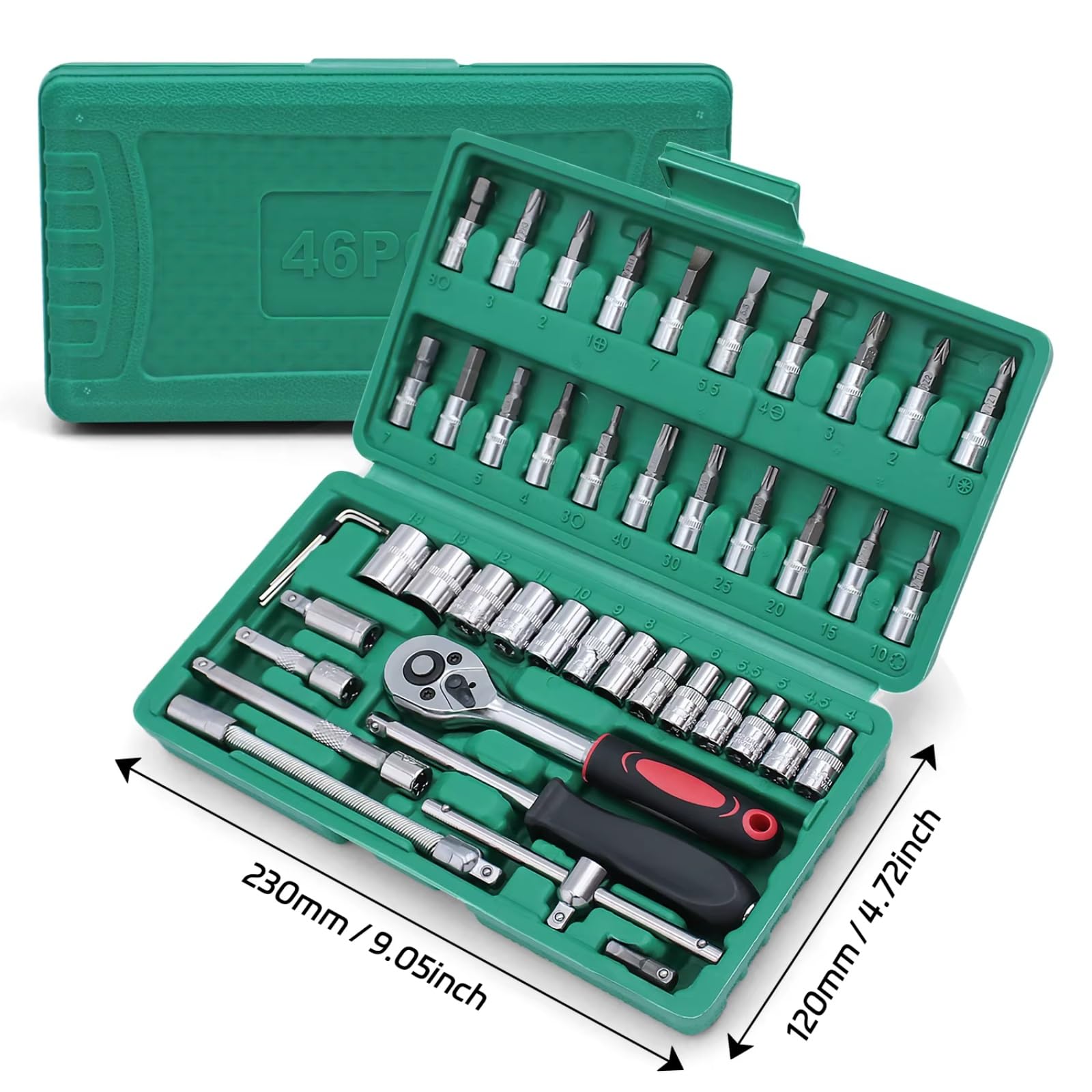 Juego Llaves Vaso Kit Herramientas Reparación Juego Enchufes 1/4 Pulgadas Llave Dinamométrica Trinquete Para Conjunto Combinado Reparación Herramienta Mecánica(Black)
