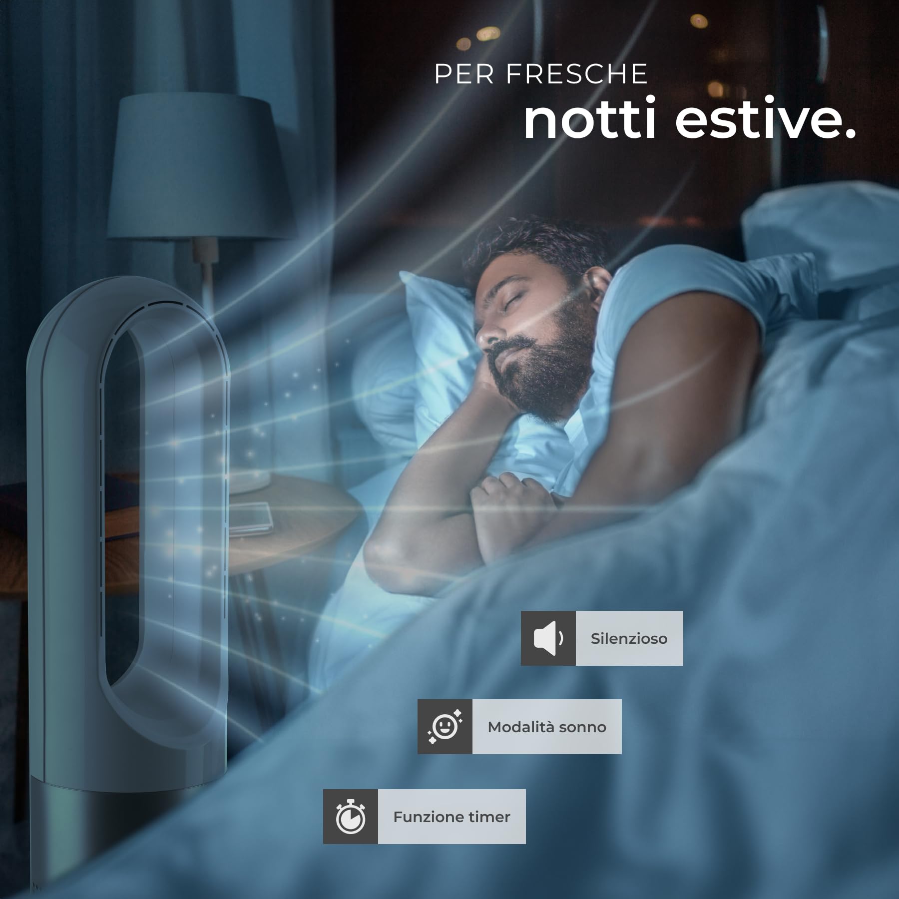 tectake® Ventilatore a Torre Silenzioso, Ventilatore Portatile a Piantana Senza Pale, 8 Velocità, Oscillazione 80°, Timer Regolabile, Pannello Touch LED, Telecomando, Per Casa e Ufficio - Bianco