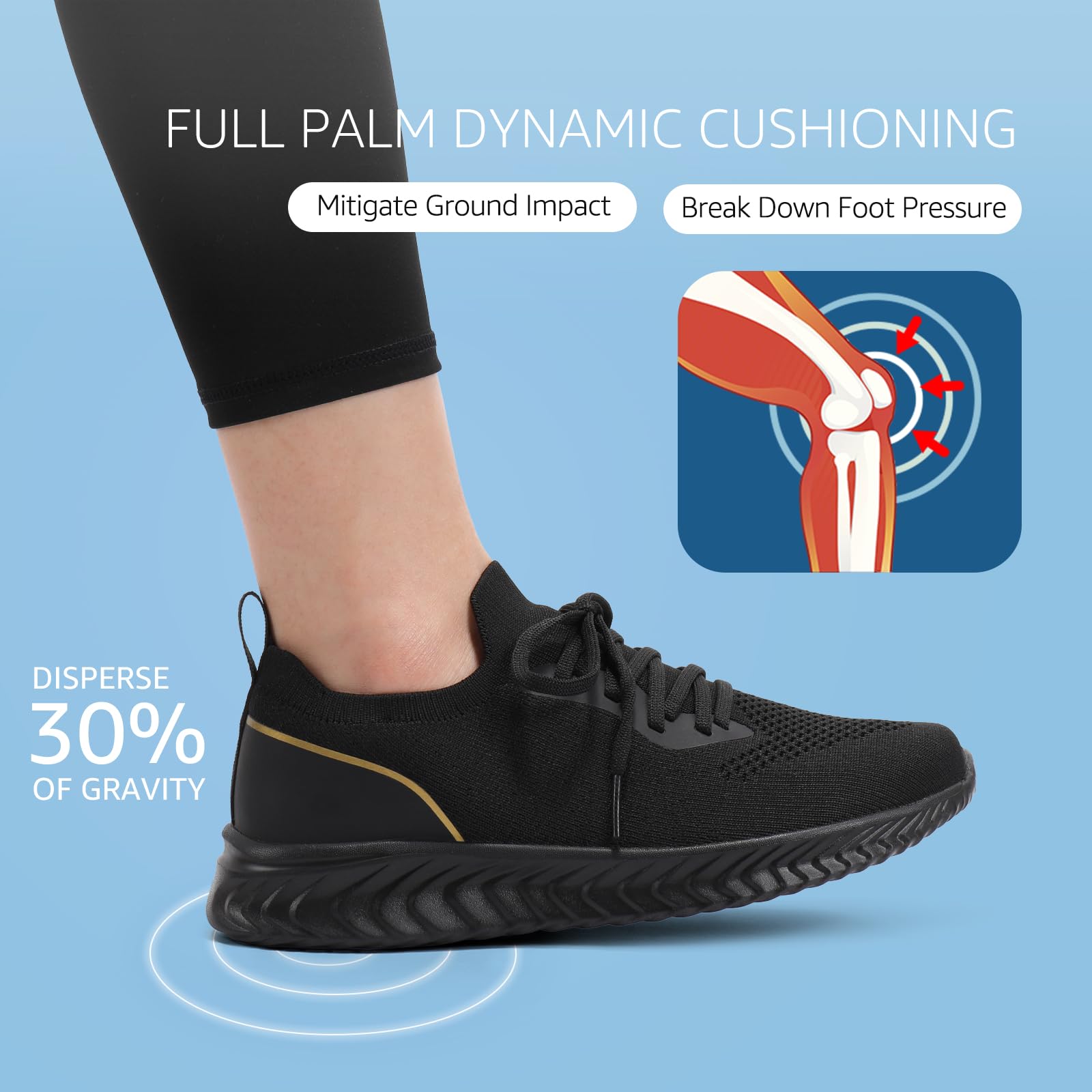 HKR Scarpe da ginnastica da donna, comode, da corsa, sport, casual, fitness, sneakers, Nero dorato, 39 EU