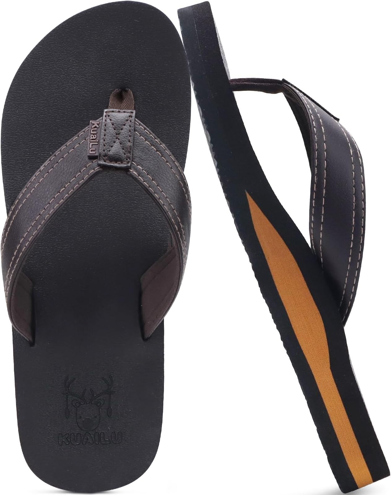Men's Yoga Mat Leather Flip Flops with Arch Support Comfortable Cushion Walking Thong Sandals Slip On Indoor Outdoor