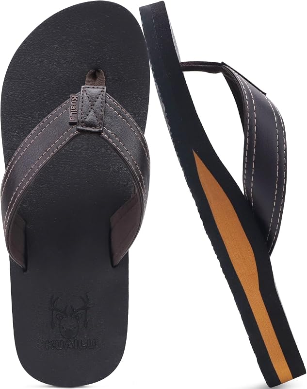 KuaiLu Chanclas de piel sintética para hombre con cómodo soporte para el arco | Verano Playa Yoga Mat Cojín Caminar Tanga Sandalias Resbalón En Interior Al Aire Libre