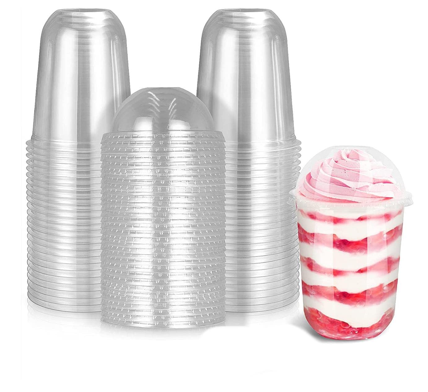 Buy FUFU Plastic Cups with Dome Lids Plastic Dessert Cups with Lids No Hole Ice Cream Cups