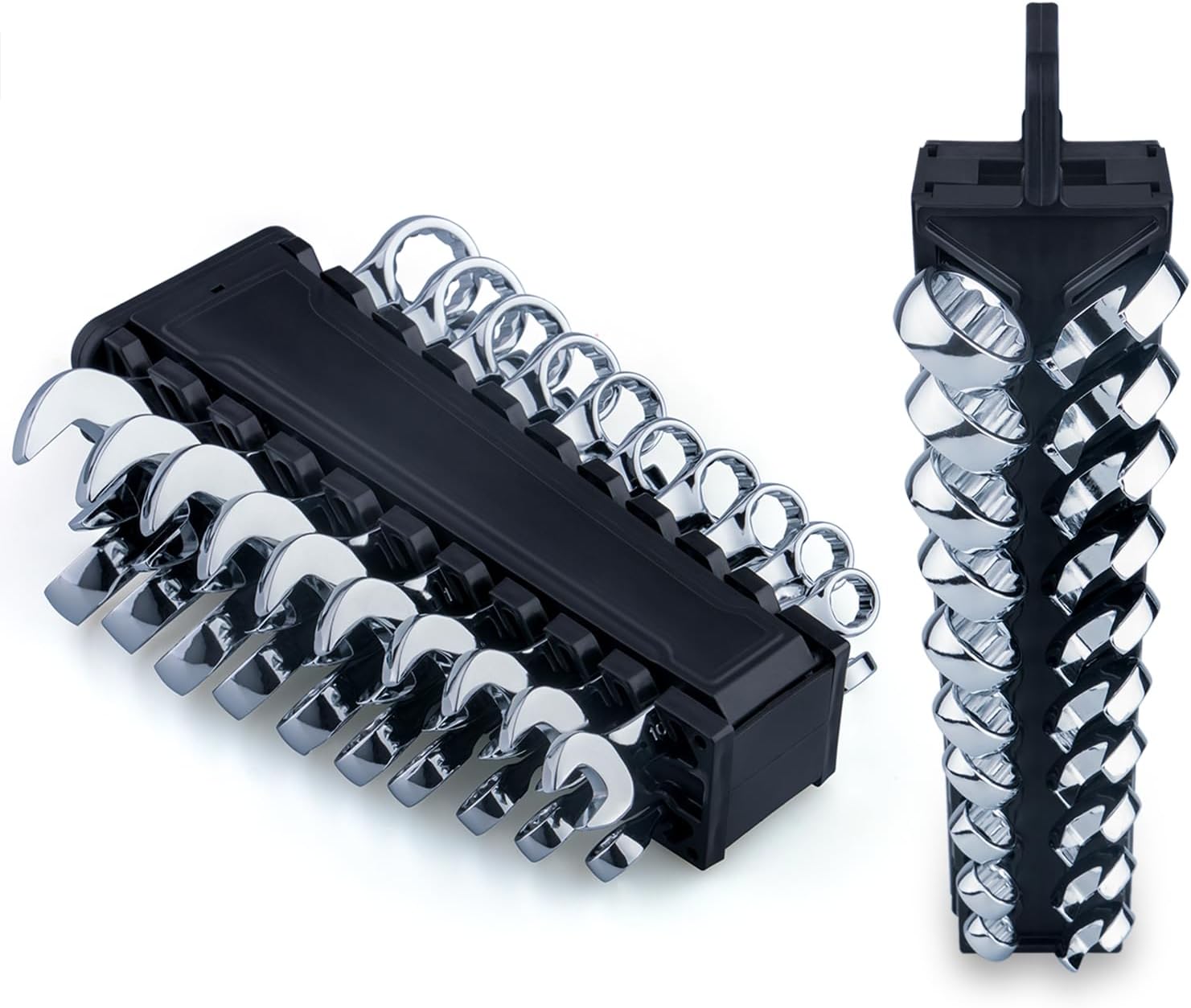 20-Piece Metric and SAE Premium Stubby Combination Wrench Set with Storage Rack | Metric 10mm to 19mm, SAE 5/16” to 7/8”, No Skipped Size | Cr-V Steel, Mirror Chrome Finish, Short Length and Slim Body