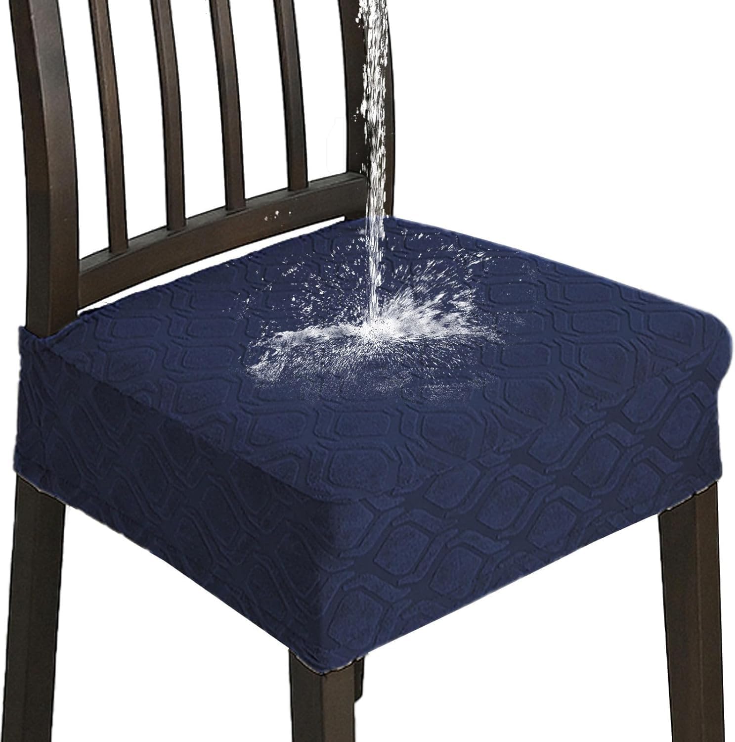 Waterproof Dining Chair Seat Covers Set, Stretch Chair Covers Nonslip Washable Seat Covers for Dining Room Seat Covers (Navy Blue,6 PCS)