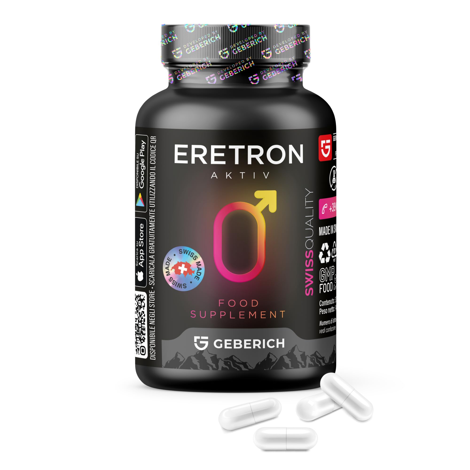Cápsulas ERETRON AKTIV | Bienestar Masculino | Extracto de Maca 4:1 600mg, L-Arginina 180mg | Sostiene el Tono Diario | con Ginseng, Serenoa Repens, Zinc, Selenio | Vitaminas C, B3, E | 30 Cápsulas